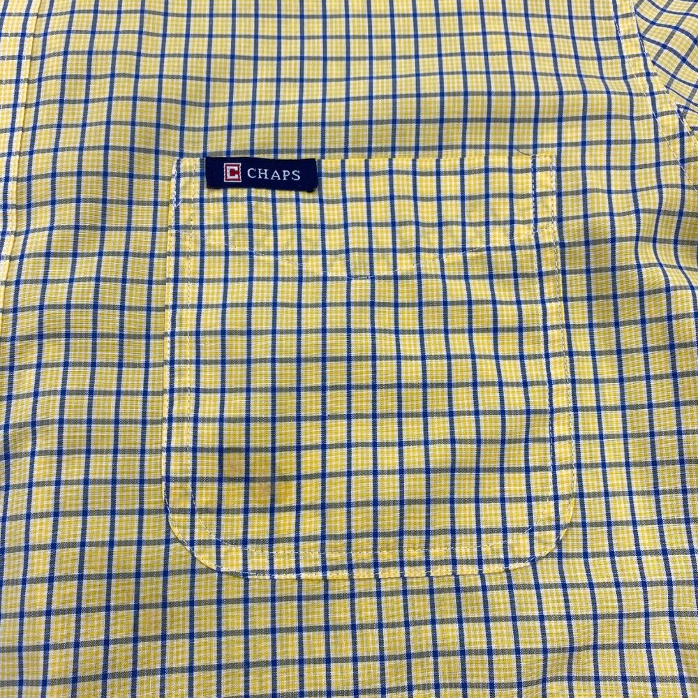 Vintage CHAPS Polo Shirt Men Large L Yellow Checkered Button Down Short Sleeves - Picture 3 of 9
